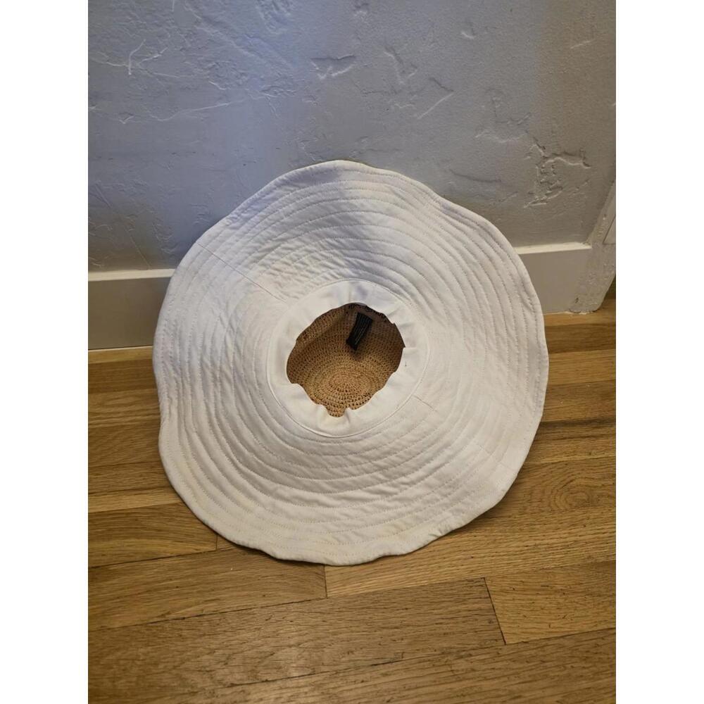 $215 Marisol Wide - Crochet Raffia/Cotton Canvas Hat - Picture 6 of 9